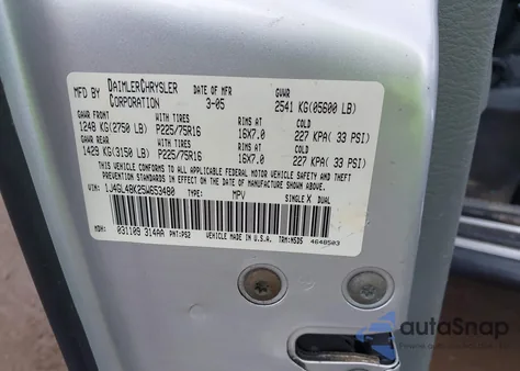 2005 Jeep Liberty Sport from USA, damaged, VIN 1J4GL48K25W653480